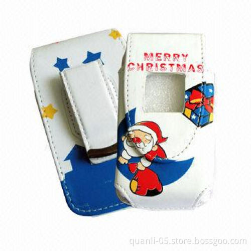 Leather/PU Mobile Phone Cases with Printed Christmas Design and Magnetic Button